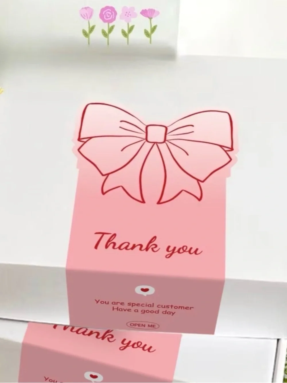 Pink Thank You Gift Tag with Bow Sticker- 50pcs
